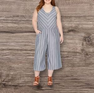 a.n.a Navy Deep Blue White Striped Cropped Jumpsuit 0x Pockets Sleeveless Plus